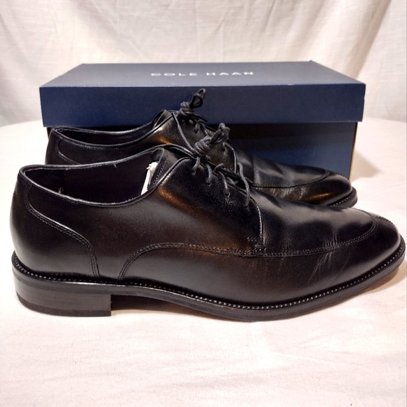 Cole Haan Lenox Hill Split-Toe Black Smooth Polished Leather Lace-Up Oxfords - Picture 5 of 14